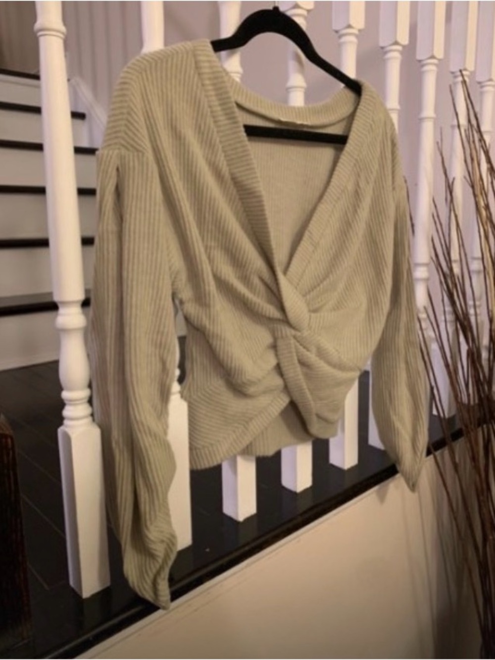 Twist Front Ribbed Knit Sweater - Sage